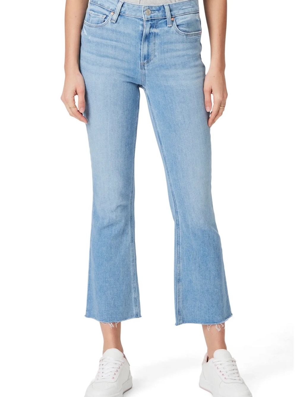 PAIGE Light Blue High-Rise Cropped Flare Jeans